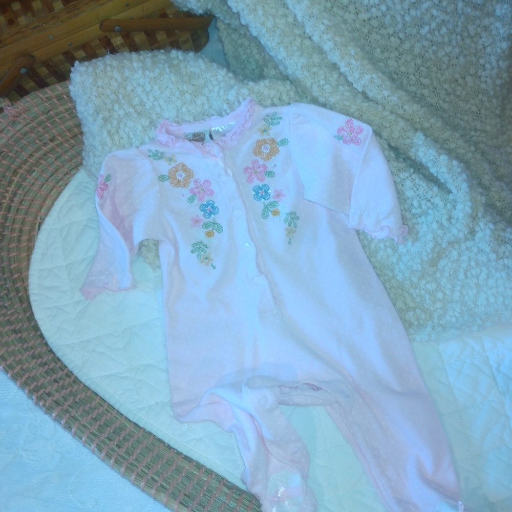 Floral Embroidered Pink Baby Onesie